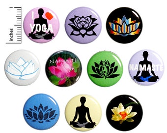 Yoga Pins (10 Pack) Buttons for Backpacks or Fridge Magnets, Yogi Gift Set, Lotus Flowers, 1 Inch 10P6-2