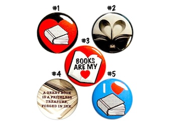 Book Lover Gift, Reading Pin Buttons, I Love Books, Reading Gift, Cute Book Pin Button Set, Book Lover Gift, Introvert Pins, 1 Inch P76-2