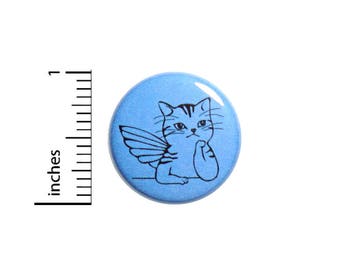 Fairy Wings Cat Kitty Cute Blue Button Pin Jacket Pinback 1 Inch Fun Gift #41-17