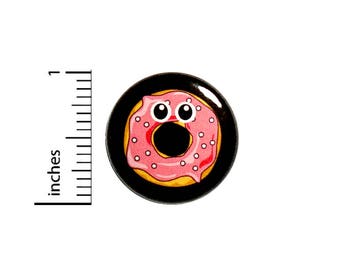 Funny Random Button Cartoon Pink Donut With Eyes Backpack Jacket Pin 1 Inch #45-8 -