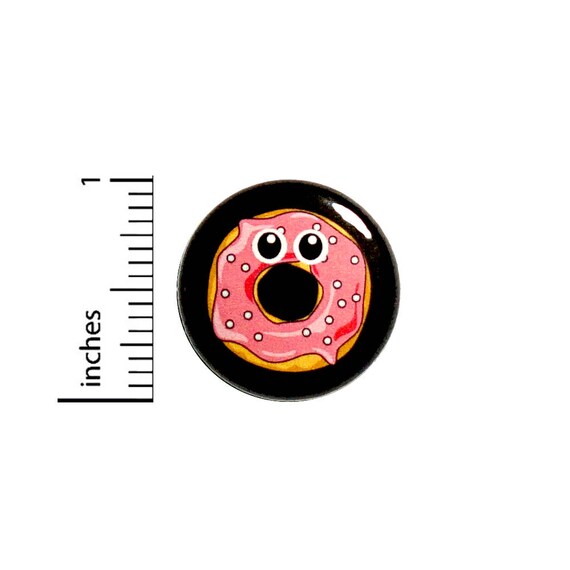 Funny Random Button Cartoon Pink Donut With Eyes Backpack Jacket Pin 1 Inch #45-8 -