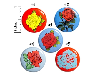 Rose Buttons Pins Cool Flower Roses Floral Backpack Jacket Lapel Pins Pretty Flower Gift For Friend Girlfriend 5 Pack Gift Set 1 Inch P37-3