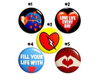 Fill Your Life With Love Pin Buttons, Positive Phrase Button Gift Set, 5 Pack of Backpack Pins, Love Is All You Need Pins, 1 Inch, P51-4