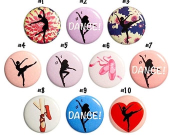 Dancer Pins (10 Pack) or Refrigerator Magnets Pink Purple Dancer Buttons for Backpacks or Fridge Magnets, Ballet Jazz Gift Set 1 Inch 10P3-1