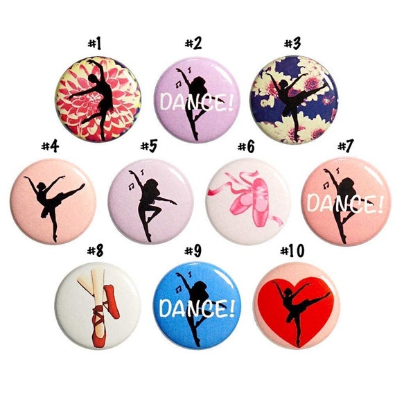 Dancer Pins (10 Pack) or Refrigerator Magnets Pink Purple Dancer Buttons for Backpacks or Fridge Magnets, Ballet Jazz Gift Set 1 Inch 10P3-1