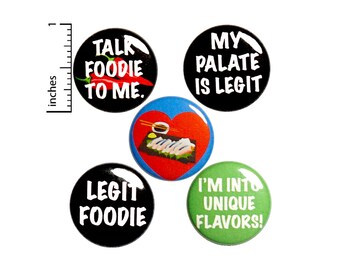 Foodie 5 Pack Backpack Pins // Buttons // Sushi // Lapel Pins // Brooch // Talk Foodie To Me // Cute Pins // Foodie Gift Set  1" #P18-3
