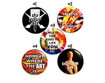 Art Backpack Pin 5 Pack of Artist Buttons or Fridge Magnets // Cool Gifts // Lapel Pins // Painting // Performance Art // Gift Set 1" #P10-3