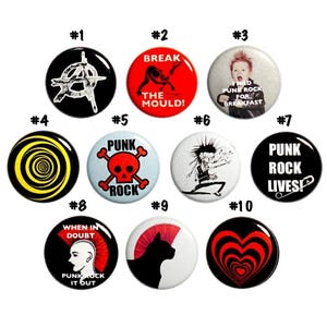 Punk Rock Pins (10 Pack) Vintage 80s 90s Style Punk Band Buttons, Pins for Backpacks, Cool Punk Rock Gift Set, Retro Punk Pins 1 Inch 10P3-2