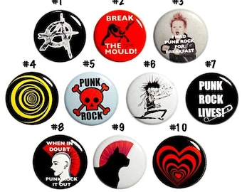 Punk Rock Pins (10 Pack) Vintage 80s 90s Style Punk Band Buttons, Pins for Backpacks, Cool Punk Rock Gift Set, Retro Punk Pins 1 Inch 10P3-2