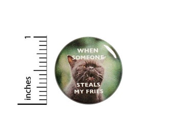 Funny Cat Button // French Fries // When Someone Steals My Fries // Backpack or Jacket Pinback // Sarcastic Grumpy // Pin 1 Inch 13-6