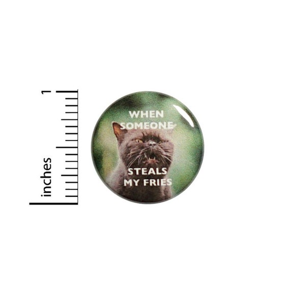 Funny Cat Button // French Fries // When Someone Steals My Fries // Backpack or Jacket Pinback // Sarcastic Grumpy // Pin 1 Inch 13-6