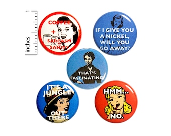 Vintage Women Funny Set of Pin for Backpack Pin Button or Fridge Magnet 5 Pack Jacket Lapel Pins Backpack Pins or Magnets Gift Set 1" P3-5