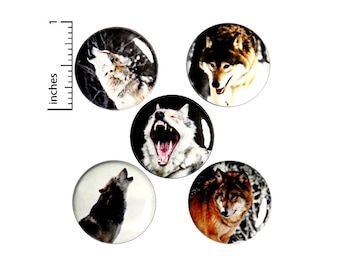 Wolf Pin Buttons, or Fridge Magnets, Wolves In Nature, Winter Wolves, Wolf Gifts, Nature Button Pin or Fridge Magnet, Gift Set Wolves, 1" E2