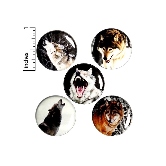 Wolf Pin Buttons, or Fridge Magnets, Wolves In Nature, Winter Wolves, Wolf Gifts, Nature Button Pin or Fridge Magnet, Gift Set Wolves, 1" E2