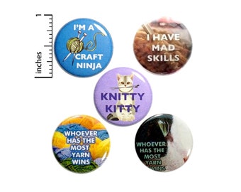 Cute Little Knitting Gift, Buttons or Fridge Magnets, 5 Pack, Grandma Gift, Gift Set, Gift for Knitters, Apron Pins, Cute Gift Set 1" P3-1
