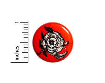 Rose Button Vintage Style Black White Red Pretty Cool Rad Jacket Pin 1 Inch #56-21