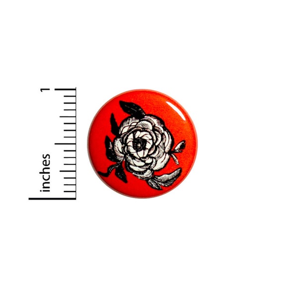 Rose Button Vintage Style Black White Red Pretty Cool Rad Jacket Pin 1 Inch #56-21