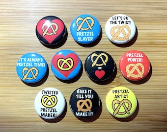Funny Pretzel Buttons Pins for Backpack Gift for Soft Pretzel Lover, I Love Pretzels Pins, Student Gift Set, 10 Pack, 1 Inch 10P26-2