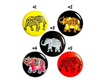 Elephant Pin for Backpack Buttons or Fridge Magnets, Elephant Gift, Mandalas, Elephant Pin or Magnet 5 Pack, 1" P61-1