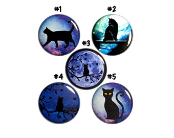 Cat Night Sky // Cat Space Buttons, Backpack Pins // Lapel Pins // Kitchen // Cat Moon Stars Gift Set // Cute Cat Moonlight 5 Pack 1" #P73-5