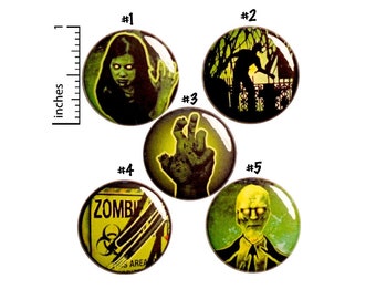 Zombie Pin for Backpack or Fridge Magnets, Buttons Pins for Jackets, Lapel Pins, Cool Badges, Green, Black, 5 Pack Gift Set 1" P44-4