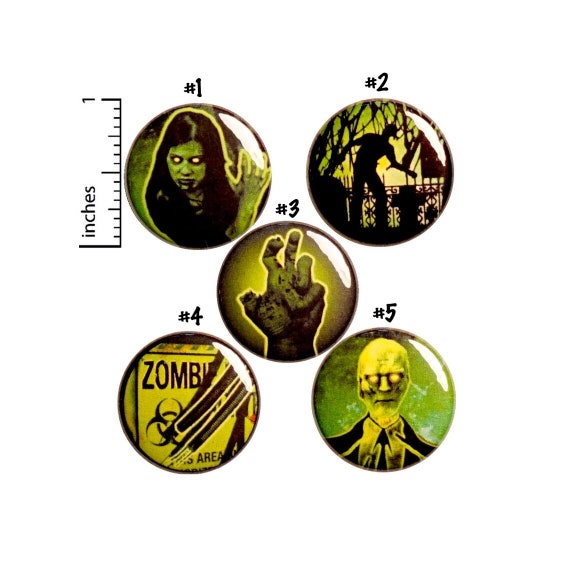 Zombie Pin for Backpack or Fridge Magnets, Buttons Pins for Jackets, Lapel Pins, Cool Badges, Green, Black, 5 Pack Gift Set 1" P44-4