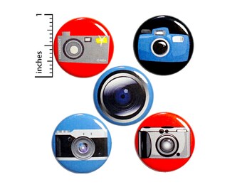 Photography Button 5 Pack of Backpack Pins Cute Buttons Cool Badges Lapel Pins Bag Pins Vintage Cameras Photography Gift Set 1" #P20-1