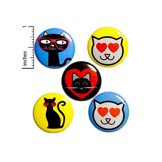 Cute Cat Button 5 Pack of Backpack Pins or Fridge Magnets Lapel Pin Cute Cat Pins or Magnets Gift Set 1" #P21-3