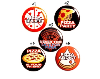 Pizza Pin for Backpack Set of 5 Buttons, 5 Pack, Funny Lapel Pins, Backpack Pins, Cool Pizza Head Gift, Pizza Lover's Gift Set 1" #P44-1
