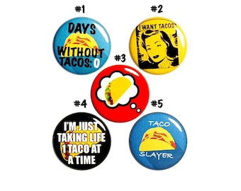 Sarcastic Taco Pin for Backpack Set, Set of 5 Tacos Pin Buttons for Jacket, Lapel Pin, I Love Tacos, Taco Pin 5 Pack Gift 1" P64-2