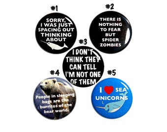 Funny Random Humor Buttons, Weird Humor, Pin for Backpack Set, Jacket Lapel Pins, Badges, 5 Pack, Awesome, Silly Gift Set, 1 Inch P35-2