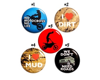 Off-Roading Pin Buttons - Dirt Bike Riding - Backpack Jacket Pins - Motocross - Extreme Sports - Motorcycle Jacket Pins - 5 Pack 1" P17-2