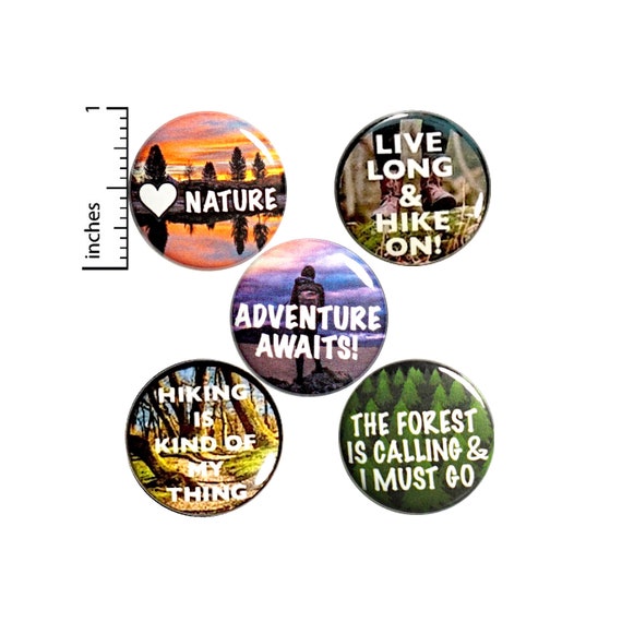 Hiking Buttons or Fridge Magnets, Hiker Gift Set, Backpack Pins, Button or Magnet Set, Hiking Gifts, Adventurer Gift, Hiker Gifts 1" P27-5