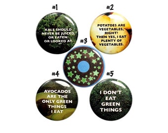 I Hate Vegetables Kale Broccoli Button 5 Pack of Backpack Pins I Love Donuts Potatoes Avocados Lapel Pins Gift Set 1" - P59-4