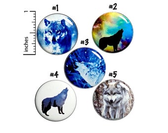 Wolf Buttons Pins, 5 Pack, Wolves, Backpack Pins, Lapel Pins, Badges, Brooches, Animal Pins Buttons, Winter Wolves, Gift Set 1 Inch P1-4
