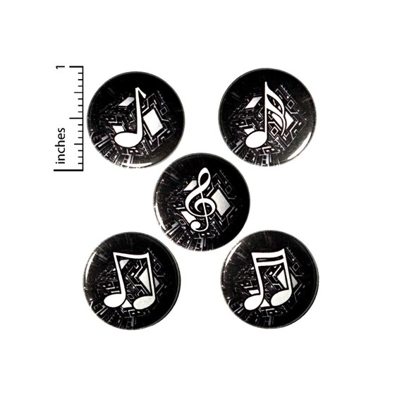 Music Notes Pin Buttons or Fridge Magnets, Music Note Gift, Birthday Gift, Treble Clef, Music Button Pin or Magnet Set, 5 Pack, 1" SP1-3