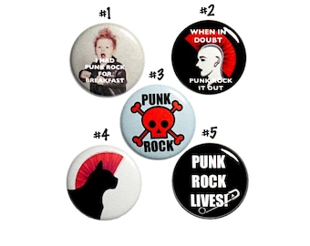 Punk Rock Pin Buttons 80s 90s Vintage Style Backpack Pins, Punk Pins, Pin Button Set, Cool Buttons, Rad Punk Pins 5 Pack Gift Set 1" #P4-3