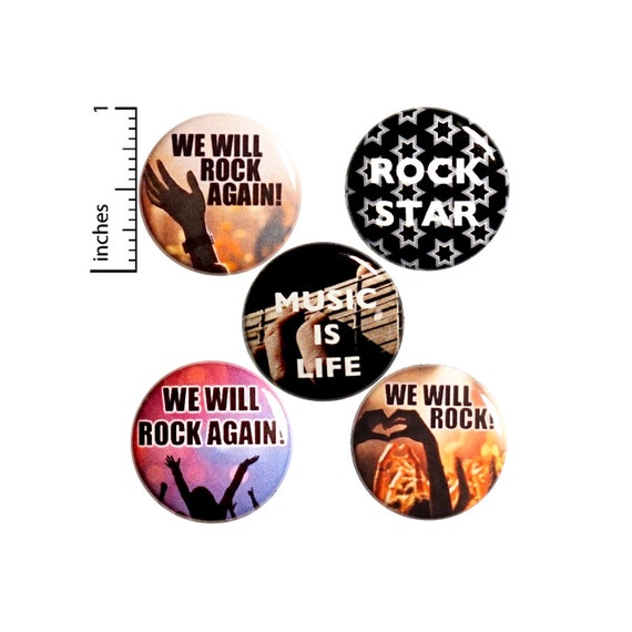 We Will Rock Again, Music Gift Set, Pin for Backpack 5 Pack, Buttons or Fridge Magnets, Backpack Pins, Social Distancing, Covid-19 1" P49-5