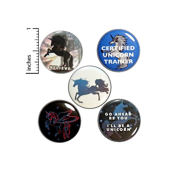 Unicorn Gift Set, Buttons or Fridge Magnets, 5 Pack of Backpack Pins, Cute Unicorn Pins, Birthday Gifts, Button Gift Set, 1 Inch, #P2-2