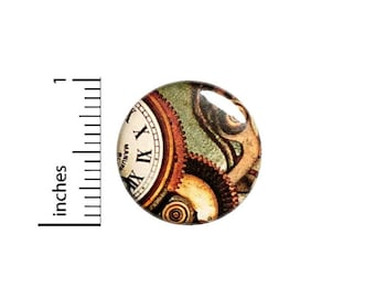 Whimsical Clock Button, Steampunk Pin, Dieselpunk Badge, Alice In Wonderland, Neo-Victorian, Vintage Style Pinback, 1 Inch 2-19