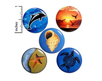 Beach Buttons or Fridge Magnets Backpack Pins Ocean Dolphin Sea Turtle Lapel Pin Cool Pin Buttons Or Magnets Beach Gift Set 1" P15-2