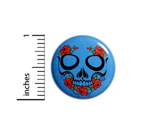 Backpack Pin Button Skull Badge Cool Blue Red Roses Tough Goth Pretty Pinback Pin 1 Inch #55-6