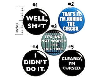 Sarcastic Buttons, Profanity Buttons - Well Sh*t I'm Cursed - Edgy Pin for Backpack Pins Snarky, Edgy Pins, 5 Pack Gift Set 1 Inch P36-5