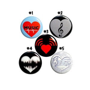 Music Pin for Backpack 5 Pack Buttons, Lapel Pins, Vintage Style Retro, Cool Music Lover Gift, I Love Music, Musician Gift Set 1" P41-2