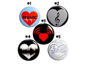 Music Pin for Backpack 5 Pack Buttons, Lapel Pins, Vintage Style Retro, Cool Music Lover Gift, I Love Music, Musician Gift Set 1" P41-2