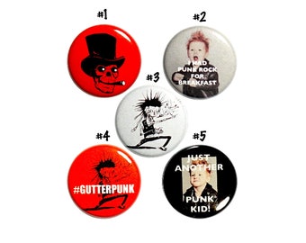 Gutter Punk Pin Buttons or Fridge Magnets, Punk Rock Backpack Pins, Edgy Funny Punk Kid 5 Pack, Pin Button or Magnet, Gift Set 1" P70-3