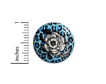 Rose Leopard Button Pin Pretty Blue Rad Vintage Style Backpack Pinback 1 Inch #56-27  -