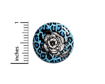 Rose Leopard Button Pin Pretty Blue Rad Vintage Style Backpack Pinback 1 Inch #56-27  -