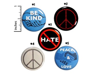 Peace Pin Button or Fridge Magnet Set, Kindness Gift, Birthday Gift, 5 Pack, Peace and Love, Be Kind, Buttons or Magnets Gift Set 1" P3-2