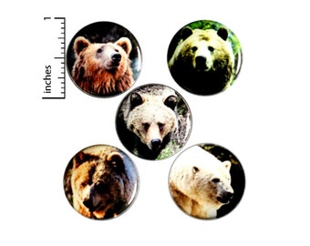 Bear Buttons or Fridge Magnets // 5 Pack // Cool Nature Pins // Bears // Badges // Backpack Pins // Lapel Pins // Gift Set // 1" SP2-2